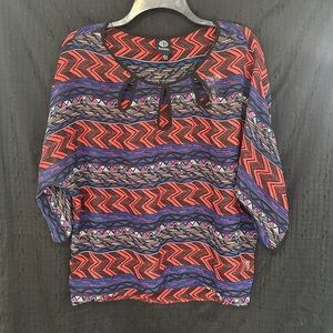 Bobeau Red and Blue Chevron Blouse